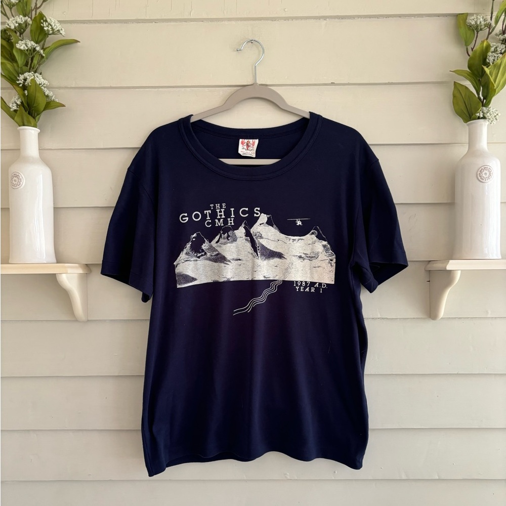 Vintage Trini Inc 1987 Navy Graphic Short Sleeve Tee Shirt Men’s Size XL